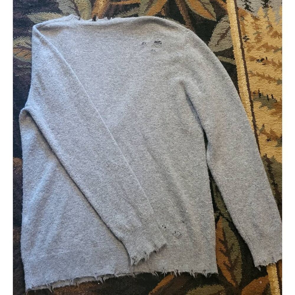 IRO Jeans Sweater Women's Medium Grey Brody Distressed V Neck Oversized Alpaca - Picture 3 of 5